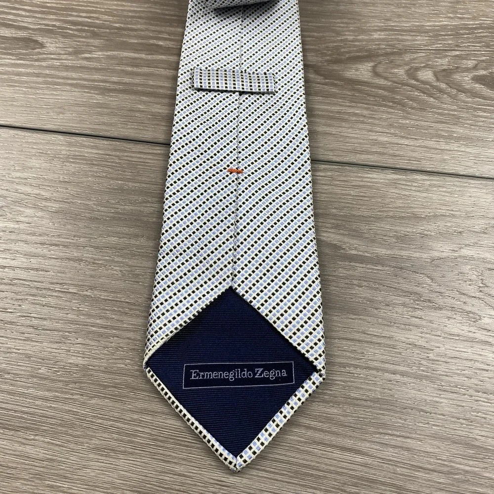 Ermenegildo Zegna Men's 100% Silk Neck Tie Blue Black‎ Beige Squares